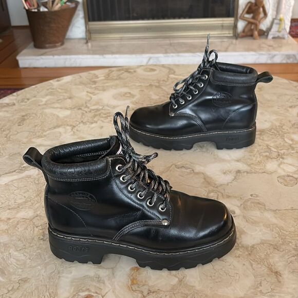 Vintage Roots Tuff Leather Hiking Boots Black Chunky Lug Sole - Picture 5 of 14